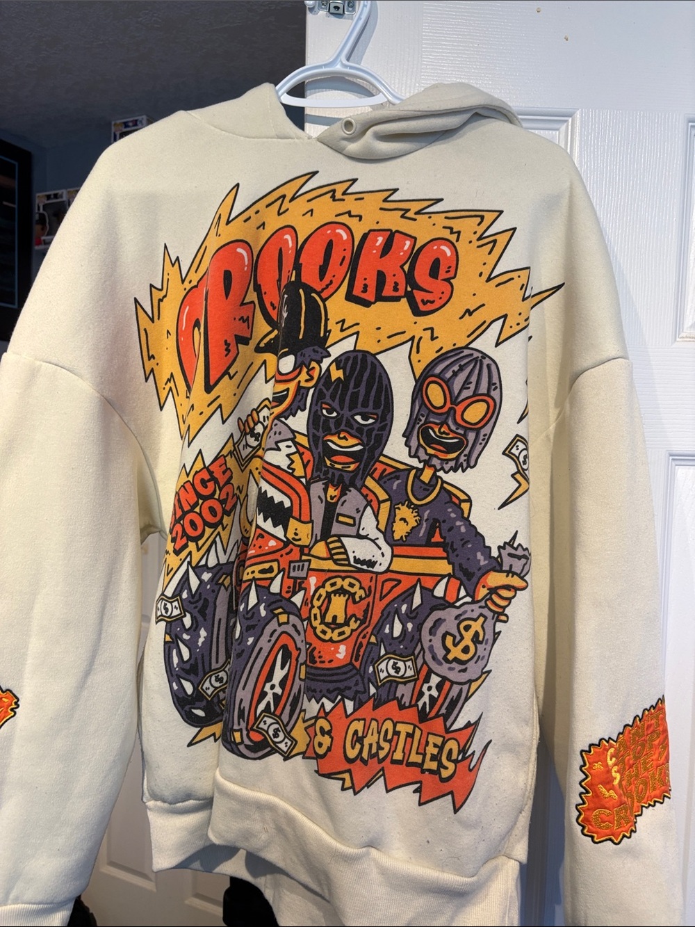 Crooks & Castles Cream Hoodie with Orange and Black Graphic